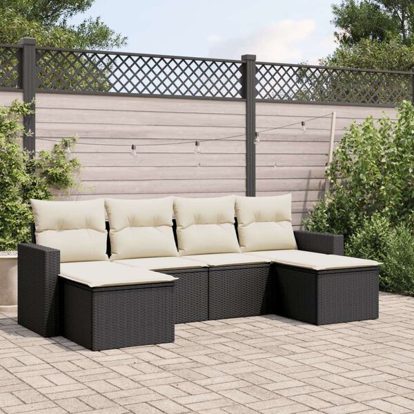 VidaXL Polyrattan Kerti Ülőgarnitúra - 6 részes - Fekete