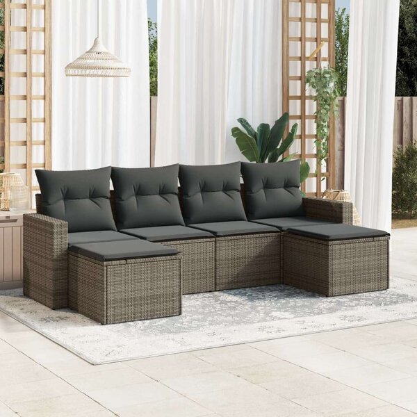 VidaXL Polyrattan Kerti Ülőgarnitúra - 6 részes - Szürke