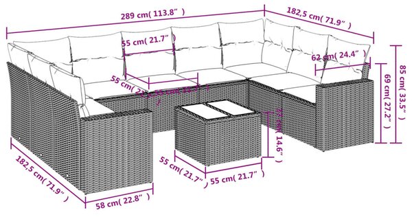 VidaXL Polyrattan Kerti Ülőgarnitúra - 10 részes - Bézs