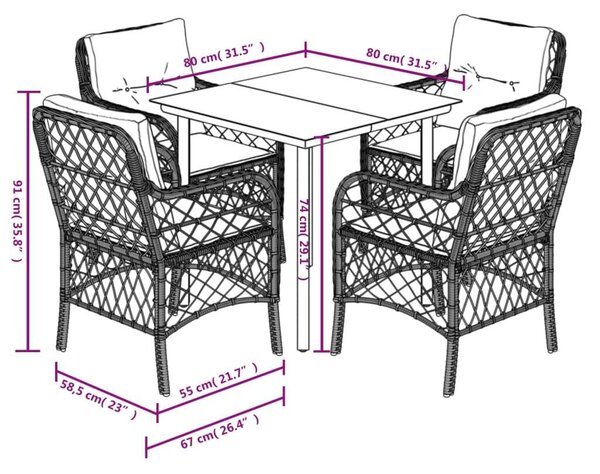 VidaXL 5részes világosszürke polyrattan kerti étkezőgarnitúra párnával