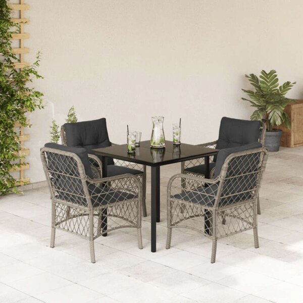 VidaXL 5részes világosszürke polyrattan kerti étkezőgarnitúra párnával
