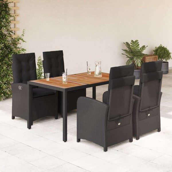 VidaXL 5 részes fekete polyrattan kerti étkezőgarnitúra párnákkal