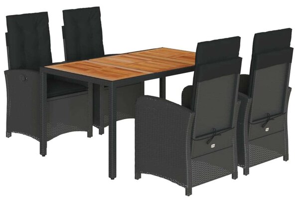 VidaXL 5 részes fekete polyrattan kerti étkezőgarnitúra párnákkal