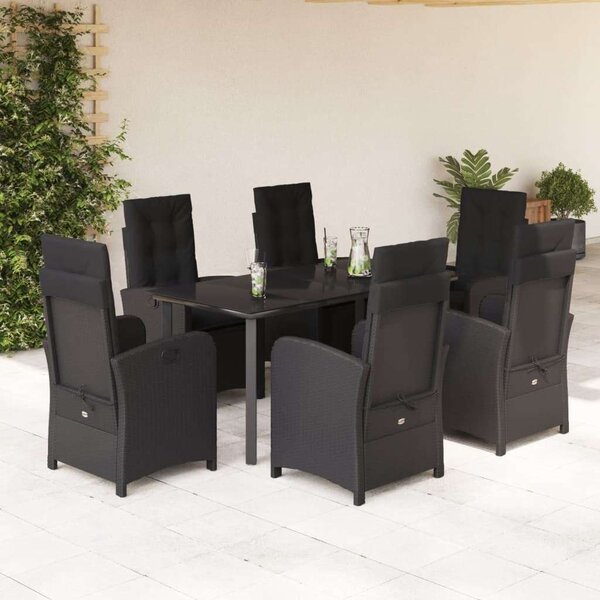 VidaXL Polyrattan Kerti Étkezőgarnitúra - 7 részes - Fekete
