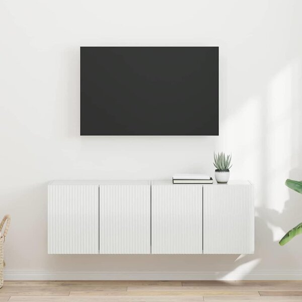 VidaXL TV Fali Szekrény 2 db Magas Fényű Fehér Szerelt Fa