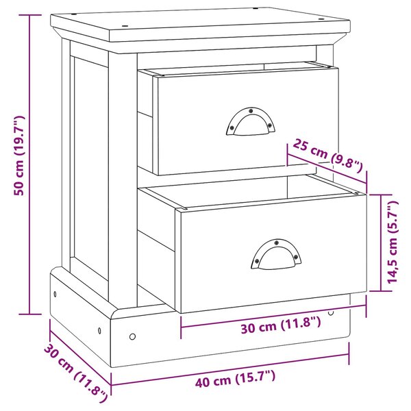 VidaXL Éjjeli asztal fiókkal Természetes 40 x 30 x 50 cm Tömör Teakfa