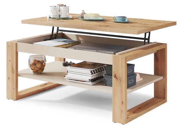 Mazzoni NUO Artisan Tölgy/Bézs (Pezsgő) - MODERN DOHÁNYZÓASZTAL MEGEMELHETŐ ASZTALLAPPAL