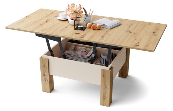 Mazzoni OSLO Artisan Tölgy/Bézs (Pezsgő) - NYITHATÓ/MAGASÍTHATÓ DOHÁNYZÓASZTAL ÉTKEZŐASZTAL ÉS DOHÁNYZÓASZTAL EGYBEN