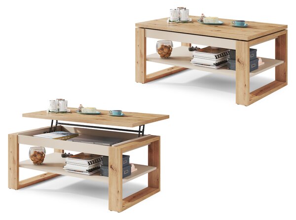 Mazzoni NUO Artisan Tölgy/Bézs (Pezsgő) - MODERN DOHÁNYZÓASZTAL MEGEMELHETŐ ASZTALLAPPAL