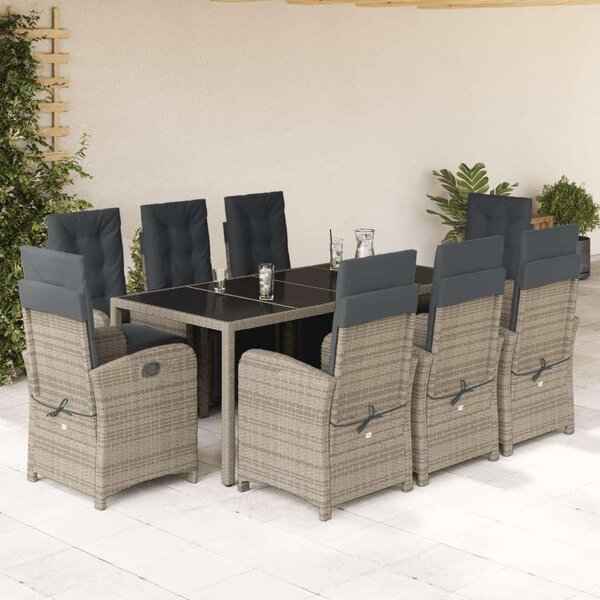 VidaXL 9 részes szürke polyrattan kerti étkezőgarnitúra párnával