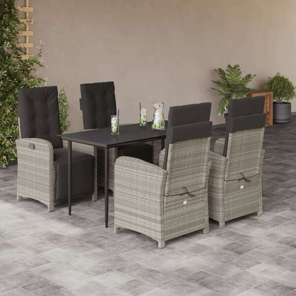 VidaXL 5részes világosszürke polyrattan kerti étkezőgarnitúra párnával