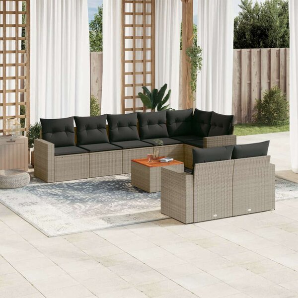 VidaXL Polyrattan Kerti Ülőgarnitúra - 9 részes - Szürke