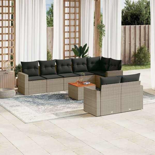 VidaXL Polyrattan Kerti Ülőgarnitúra - 9 részes - Szürke