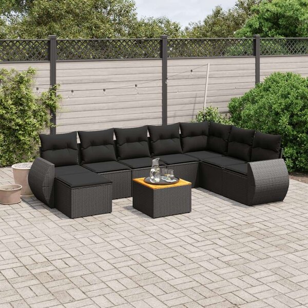 VidaXL Polyrattan Kerti Ülőgarnitúra - 9 részes - Fekete