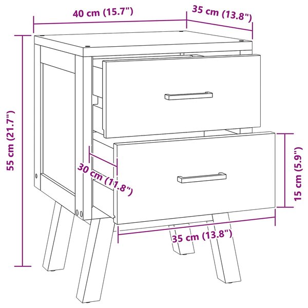 VidaXL Éjjeli asztal fiókkal Természetes 40 x 35 x 55 cm Tömör Teakfa