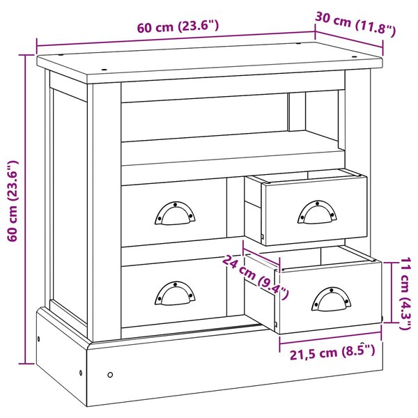 VidaXL Tárolószekrény fiókkal Természetes 60 x 30 x 60 cm Tömör Teakfa