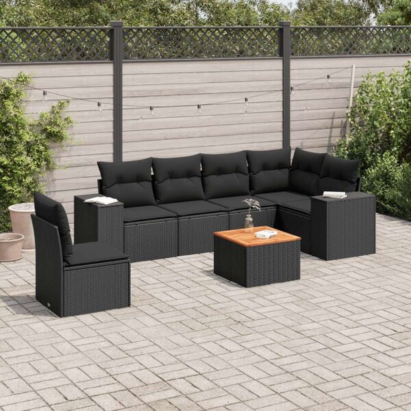 VidaXL Polyrattan Kerti Ülőgarnitúra - 7 részes - Fekete