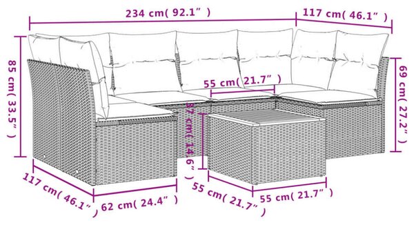 VidaXL Polyrattan Kerti Ülőgarnitúra - 7 részes - Fekete