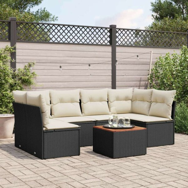 VidaXL Polyrattan Kerti Ülőgarnitúra - 7 részes - Fekete
