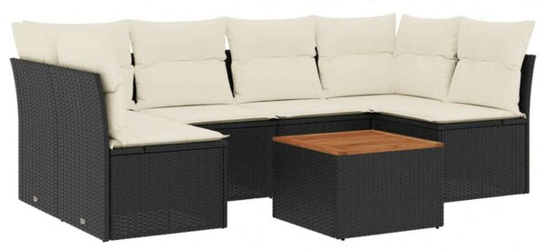 VidaXL Polyrattan Kerti Ülőgarnitúra - 7 részes - Fekete