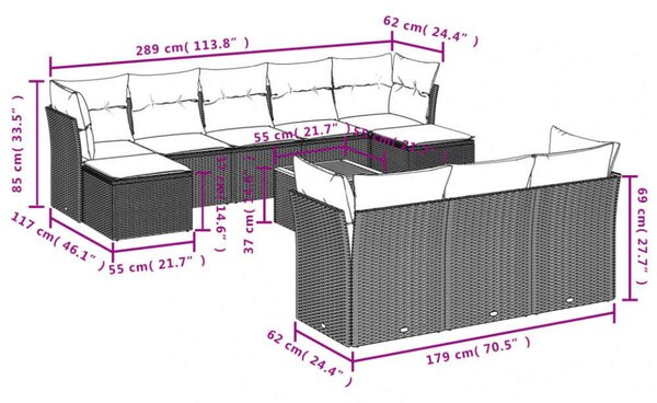 VidaXL Polyrattan Kerti Ülőgarnitúra - 11 részes - Bézs