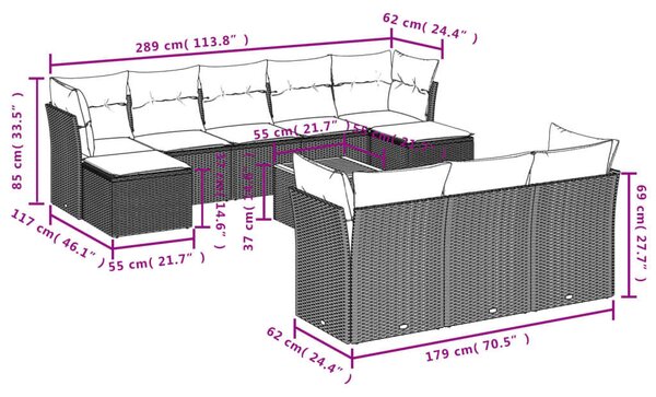 VidaXL Polyrattan Kerti Ülőgarnitúra - 11 részes - Bézs