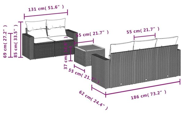 VidaXL 6 részes bézs polyrattan kerti ülőgarnitúra párnával