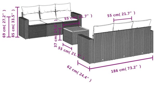 VidaXL Polyrattan Kerti Ülőgarnitúra - 7 részes - Fekete