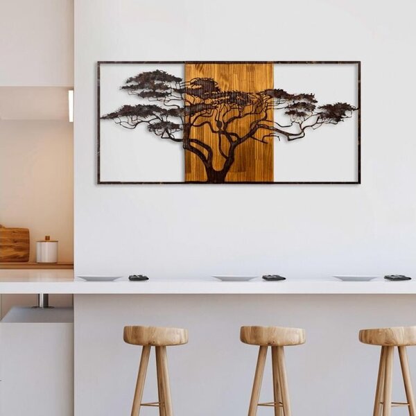 Kézzel festett dekoratív fa falkiegészítő, 147 x 70 x 3 cm | 100% tömör fa (3 cm) és fém (1,5 mm) | Egyedi dizájn természetes va