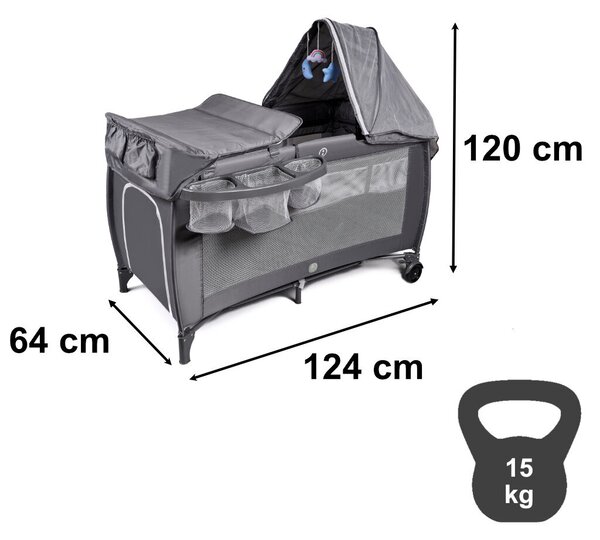 Utazóágy összecsukható kétszintes pelenkázóasztal max. 15kg