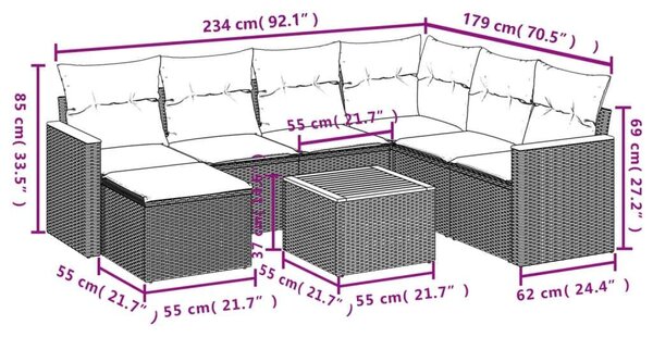 VidaXL Polyrattan Kerti Ülőgarnitúra - 8 részes - Fekete