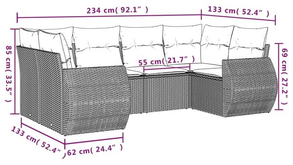 VidaXL 6 részes szürke polyrattan kerti ülőgarnitúra párnákkal