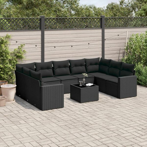 VidaXL Polyrattan Kerti Ülőgarnitúra - 10 részes - Fekete
