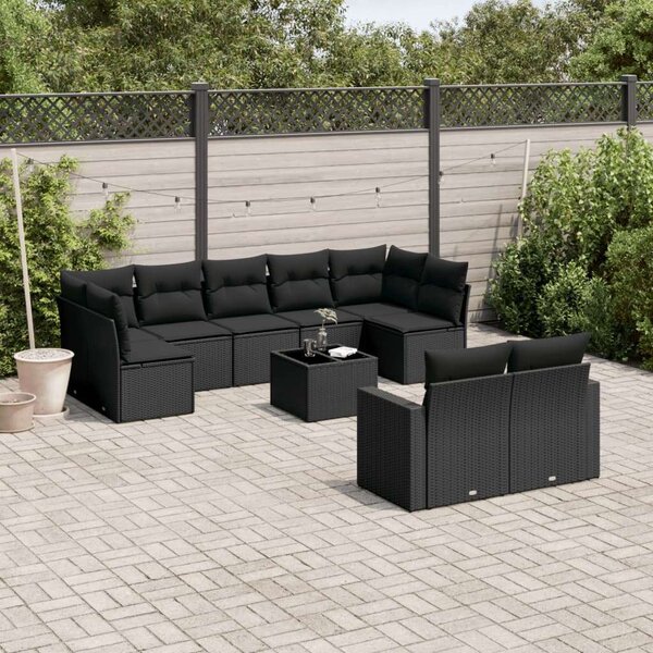 VidaXL Polyrattan Kerti Ülőgarnitúra - 10 részes - Fekete