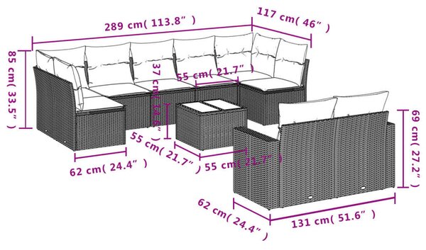 VidaXL Polyrattan Kerti Ülőgarnitúra - 10 részes - Fekete