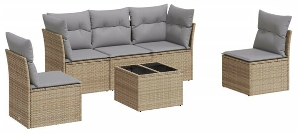 VidaXL 6 részes bézs polyrattan kerti ülőgarnitúra párnával