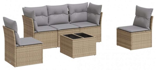 VidaXL 6 részes bézs polyrattan kerti ülőgarnitúra párnával