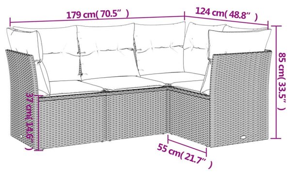 VidaXL Polyrattan Kerti Ülőgarnitúra - 4 részes - Szürke