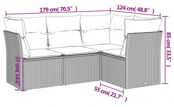 VidaXL Polyrattan Kerti Ülőgarnitúra - 4 részes - Szürke