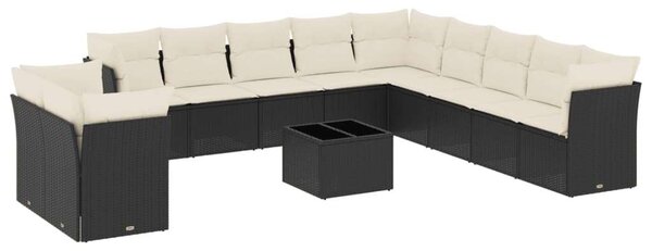 VidaXL 12 részes fekete polyrattan kerti ülőgarnitúra párnákkal