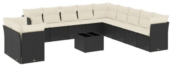 VidaXL 12 részes fekete polyrattan kerti ülőgarnitúra párnákkal