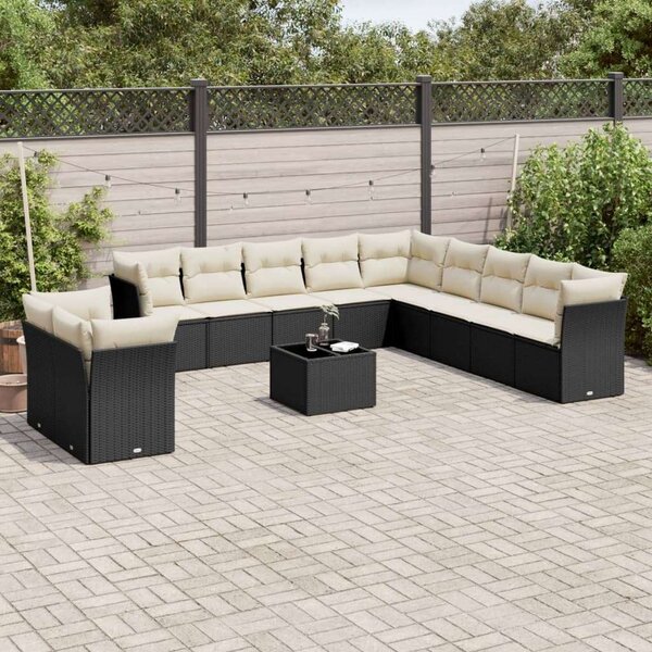 VidaXL 12 részes fekete polyrattan kerti ülőgarnitúra párnákkal