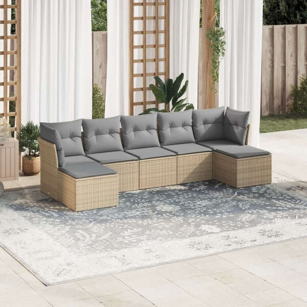 Polyrattan Kerti Ülőgarnitúra - 7 részes - Bézs
