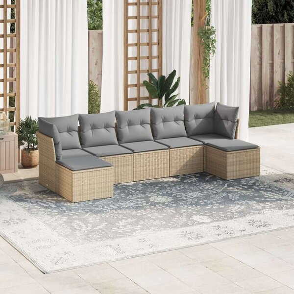Polyrattan Kerti Ülőgarnitúra - 7 részes - Bézs