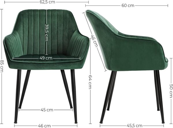 Bársony huzatú fotel karfával, 120 kg teherbírás, 63x60x85 cm, zöld