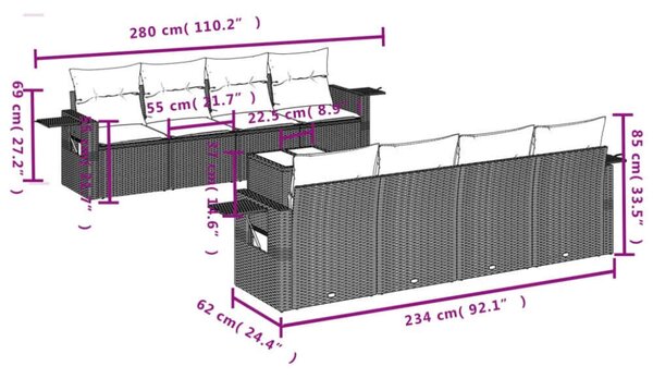 VidaXL Polyrattan Kerti Ülőgarnitúra - 9 részes - Bézs