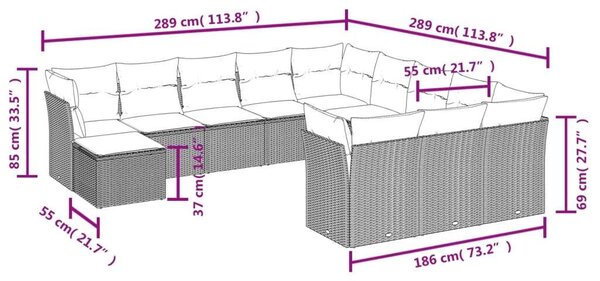 VidaXL Polyrattan Kerti Ülőgarnitúra - Barna - 12 részes