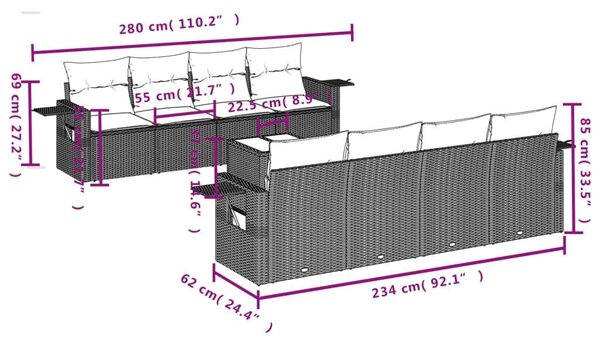 VidaXL Polyrattan Kerti Ülőgarnitúra - 9 részes - Bézs
