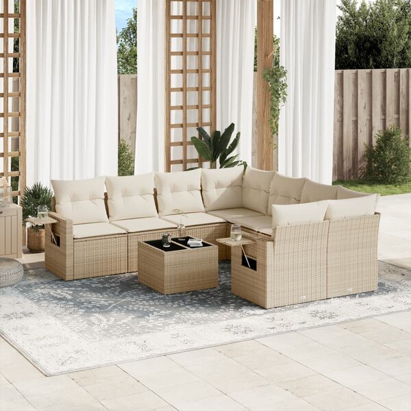 VidaXL Polyrattan Kerti Ülőgarnitúra - 9 részes - Bézs