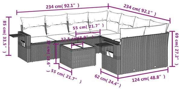 VidaXL Polyrattan Kerti Ülőgarnitúra - 9 részes - Bézs